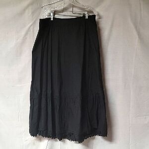 Black Cotton Prairie Skirt With Dual Bottom Tiers